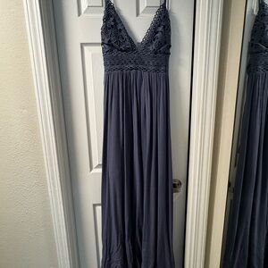 Lovely Day Blue Lace Embellished Sleeveless V-Neck Maxi Gown